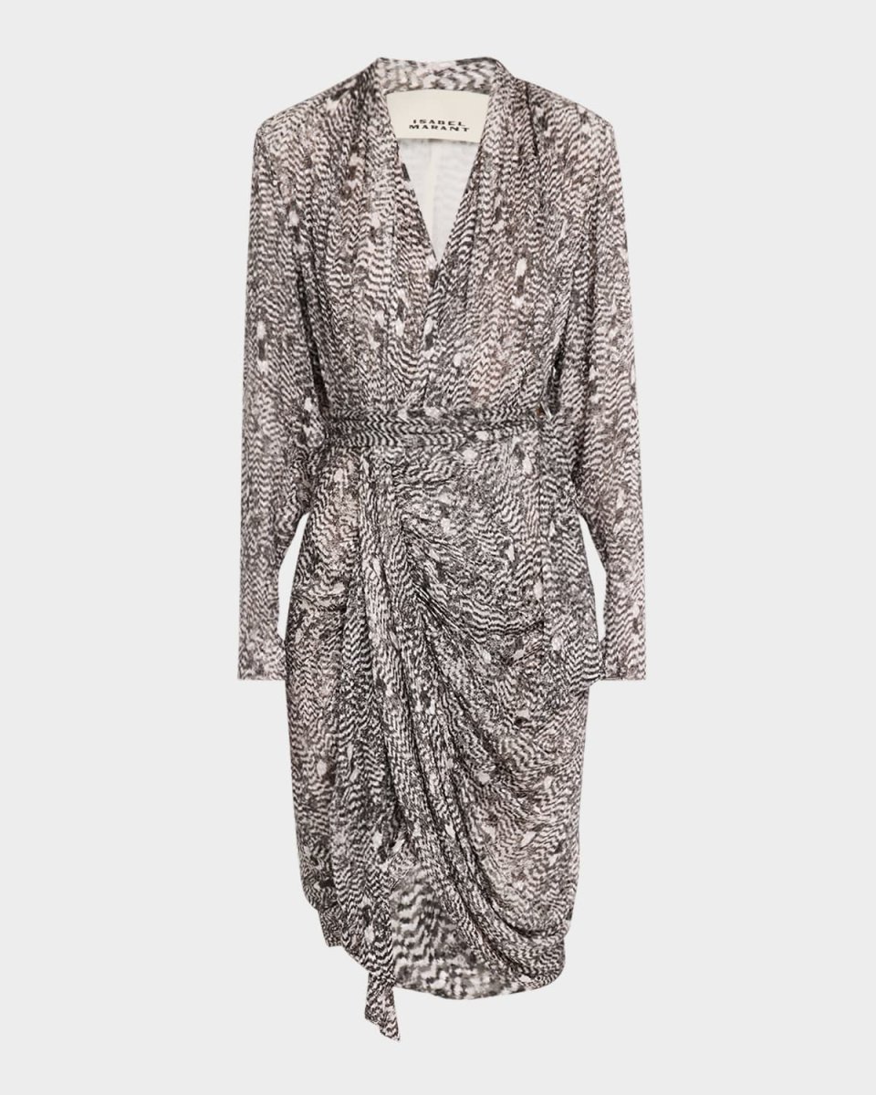 Cleora Feather-Print Wrap Dress